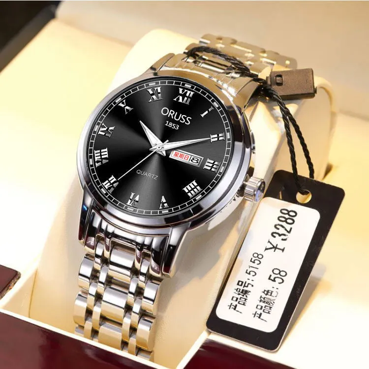 Automatic Mechanical Watch Men's Calendar Luminous Waterproof round Ordinary Glass Mirror Wrist Watch