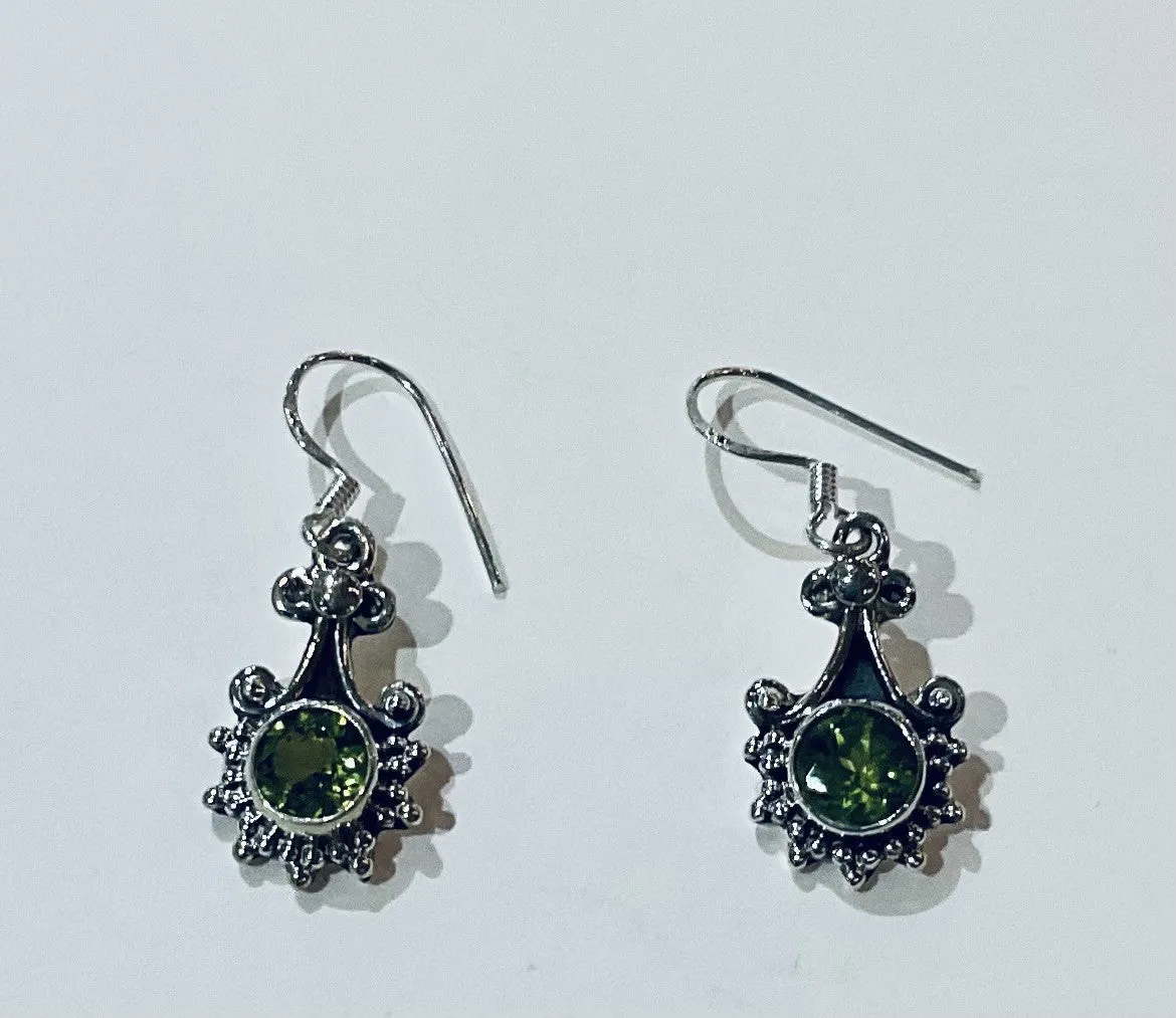 Bali Style Peridot Earrings set in Sterling Silver