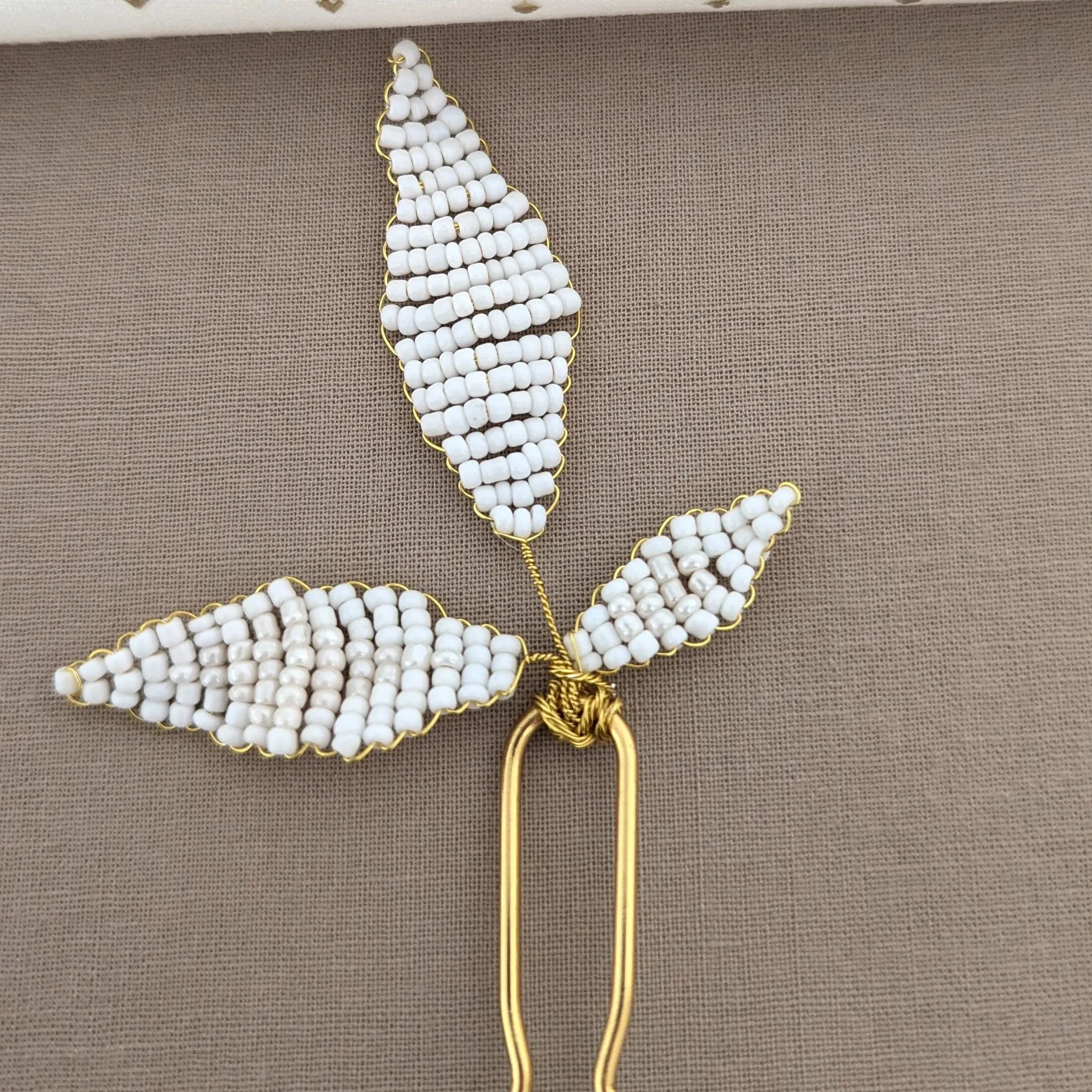 Beaded White Leaf Hair Pin