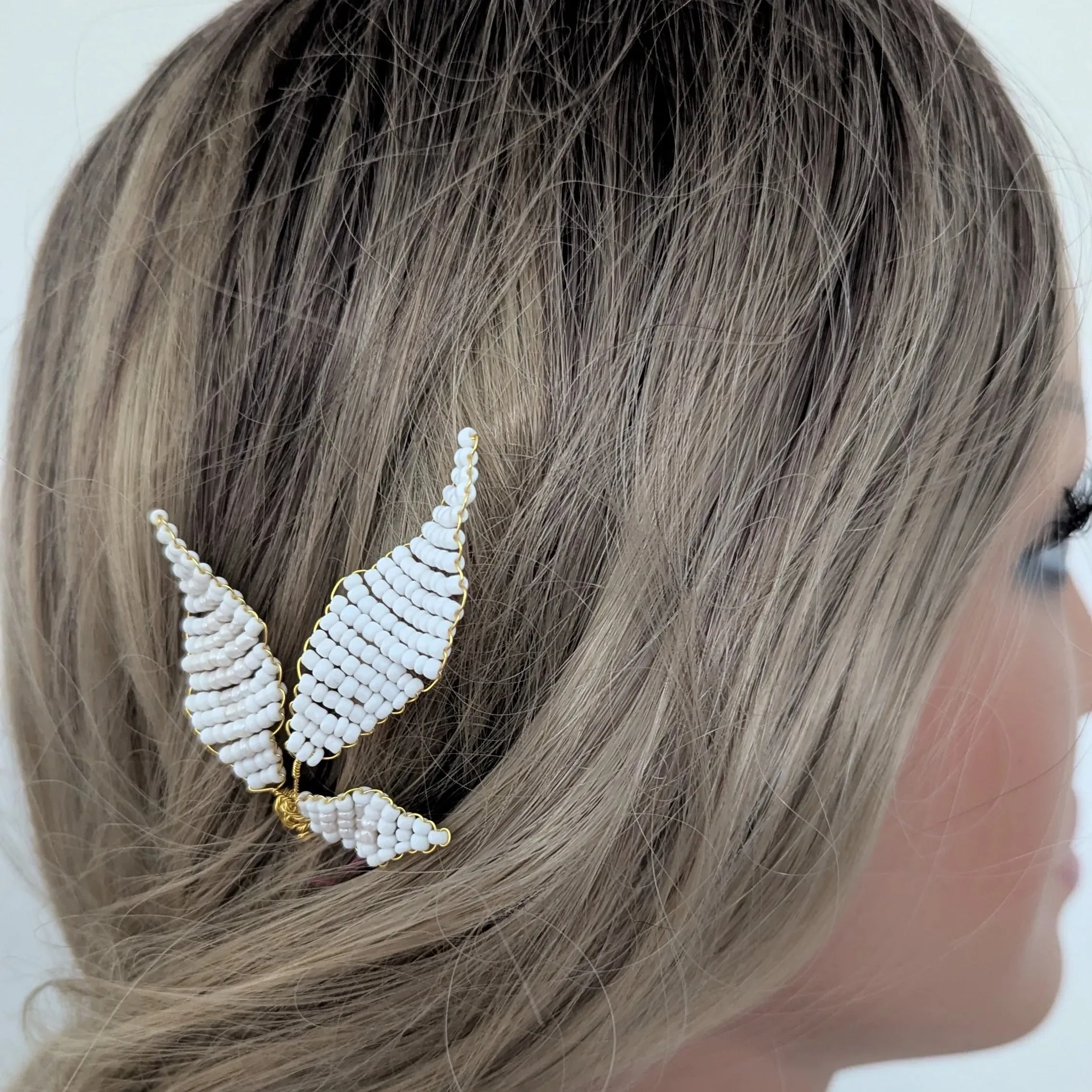 Beaded White Leaf Hair Pin