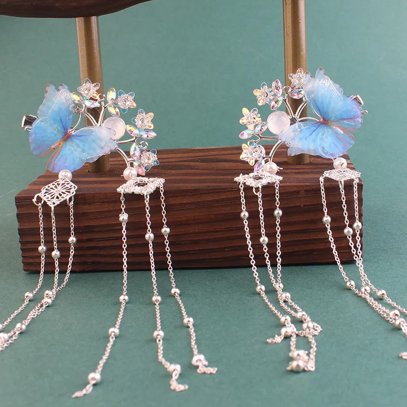 Beautiful Side Clip Ancient Costume Pine Flower Branch Step Tulle Butterfly Hair Accessories