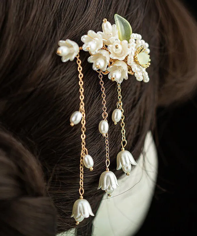 Beautiful White Pearl Resin Coloured Glaze Tassel Hairpin QD045