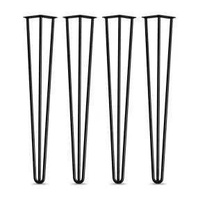 Black 28"/16" Solid Steel 3-Rod Hairpin Legs for Tables/Benches