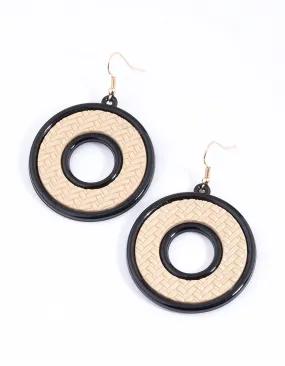 Black Open Round Weave Drop Earrings