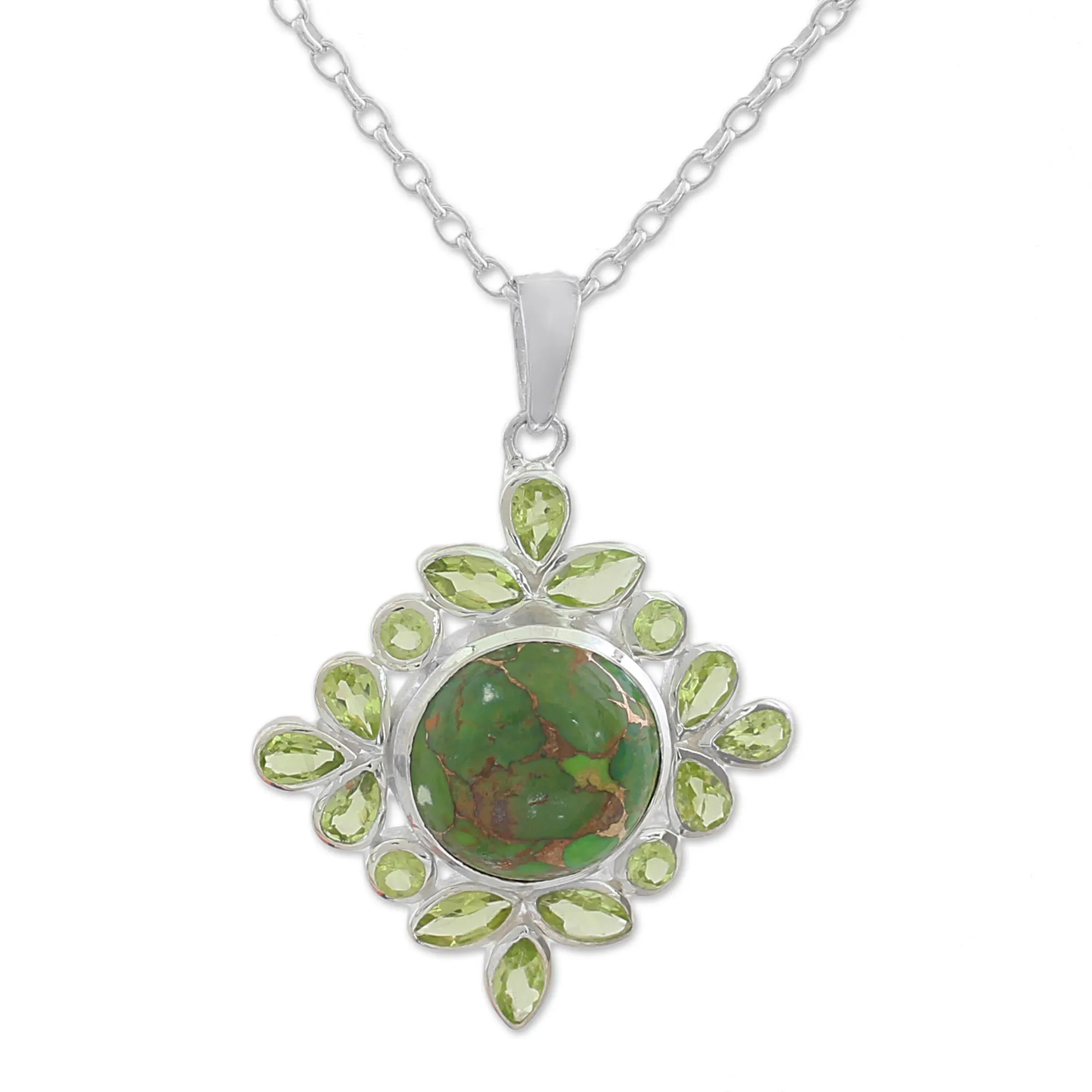 Bright Fascination Handcrafted Green Turquoise and Peridot Pendant Necklace