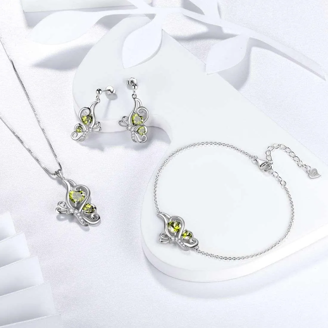 Butterfly Birthstone August Peridot Earrings Women Girls Jewelry Birthday Gift Sterling Silver