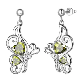 Butterfly Birthstone August Peridot Earrings Women Girls Jewelry Birthday Gift Sterling Silver