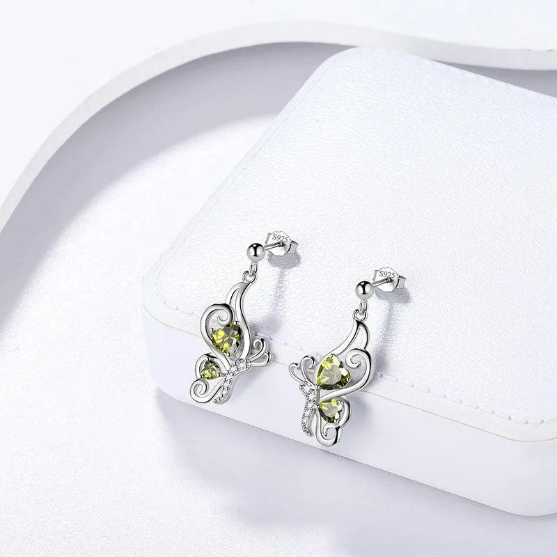 Butterfly Birthstone August Peridot Earrings Women Girls Jewelry Birthday Gift Sterling Silver