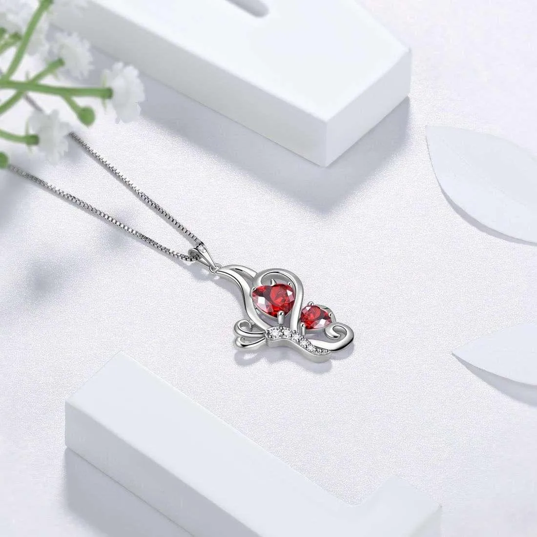 Butterfly Birthstone January Garnet Necklace Women Girls Jewelry Birthday Gift Sterling Silver