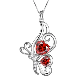 Butterfly Birthstone January Garnet Necklace Women Girls Jewelry Birthday Gift Sterling Silver