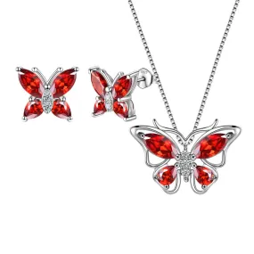 Butterfly Jewelry Set Birthstone January Garnet Women Girls Birthday Gift