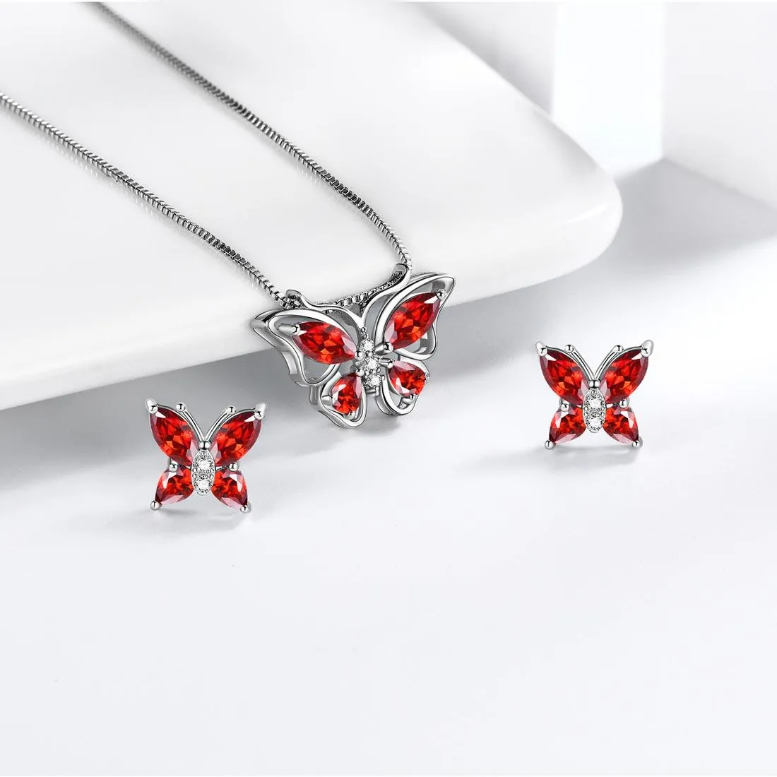 Butterfly Jewelry Set Birthstone January Garnet Women Girls Birthday Gift