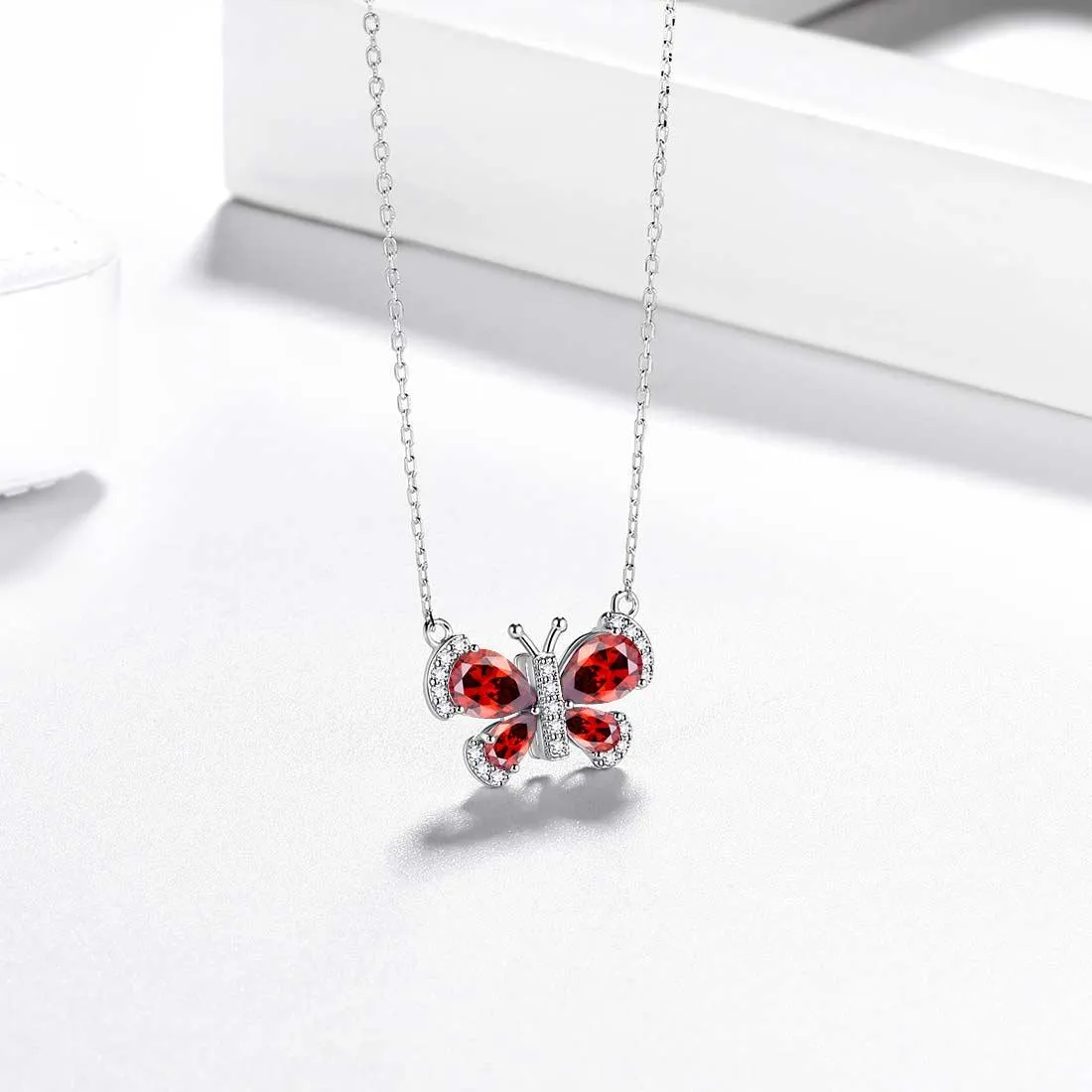 Butterfly Necklace Birthstone January Garnet Pendant Women Girls Jewelry Birthday Gift