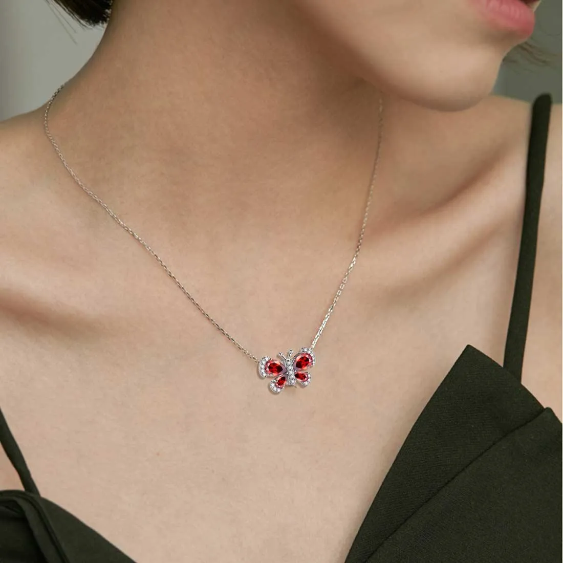 Butterfly Necklace Birthstone January Garnet Pendant Women Girls Jewelry Birthday Gift