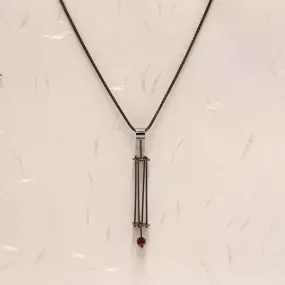 Cage Necklace with Oxidized Sterling and Garnet Beads