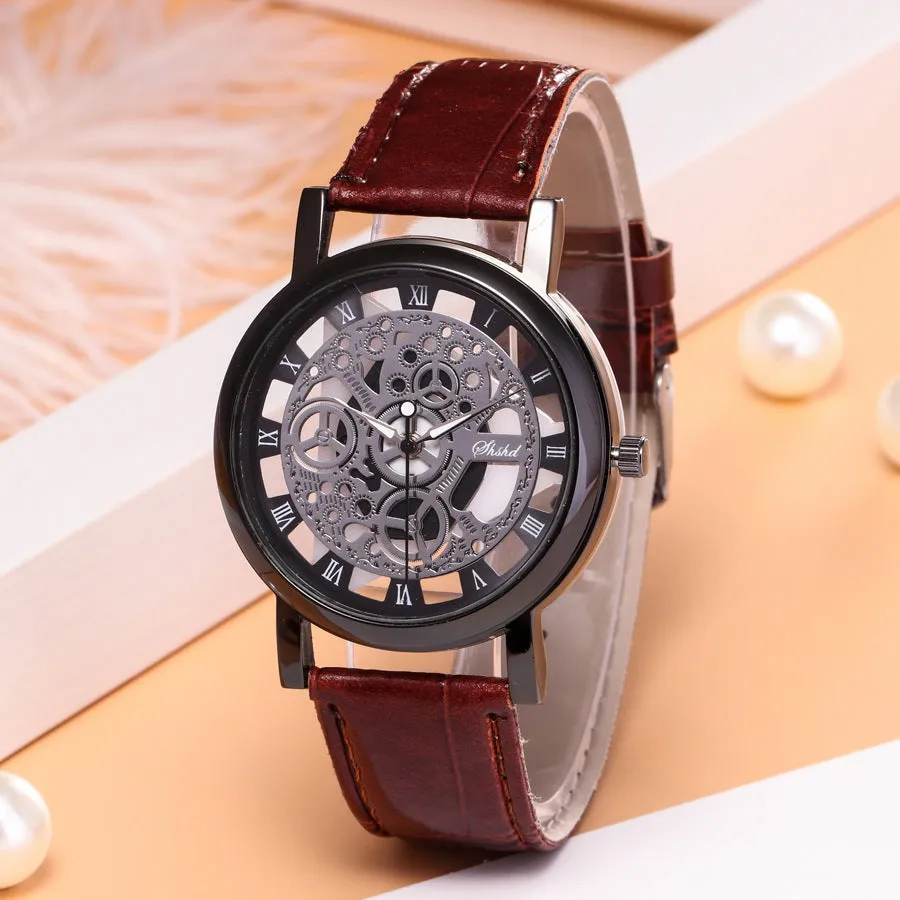 Casual Korean Style Non-Mechanical Watch Men's Quartz Watch Double-Sided Sheer Cutout Watch