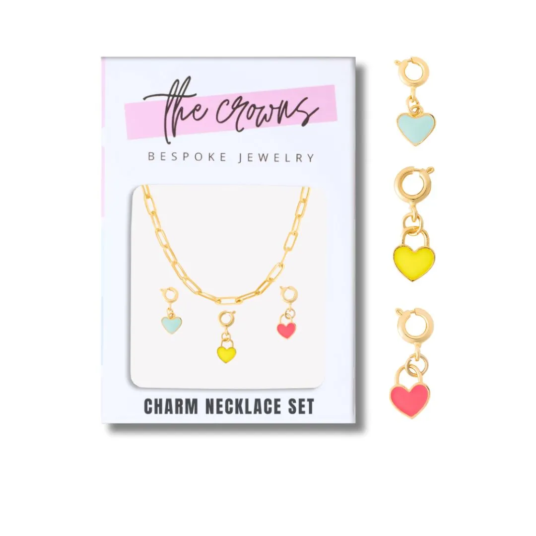 Charms and Necklace Set - Colored Hearts