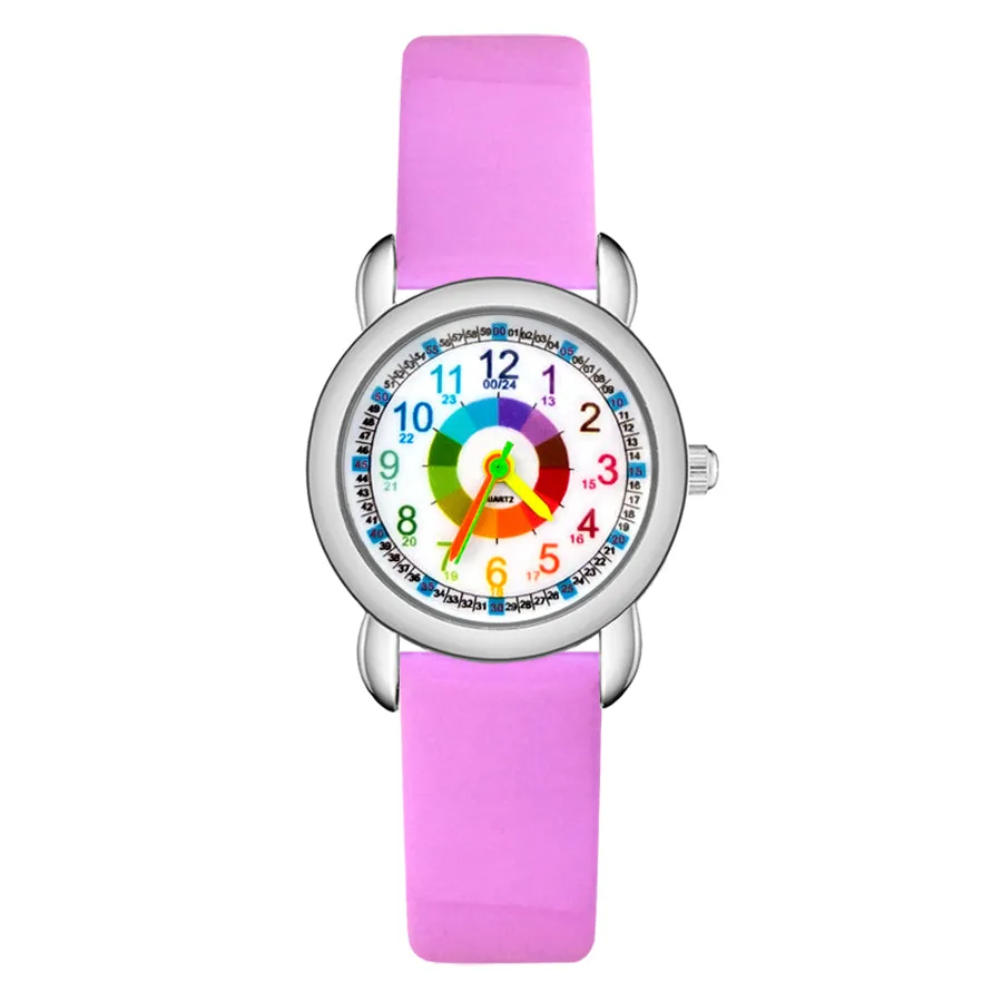 Children's Cute Cartoon Colorful Numbers Style Student Boy Girl Kids Leather Nylon Strap Quartz Wrist Watches