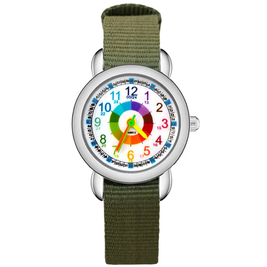 Children's Cute Cartoon Colorful Numbers Style Student Boy Girl Kids Leather Nylon Strap Quartz Wrist Watches