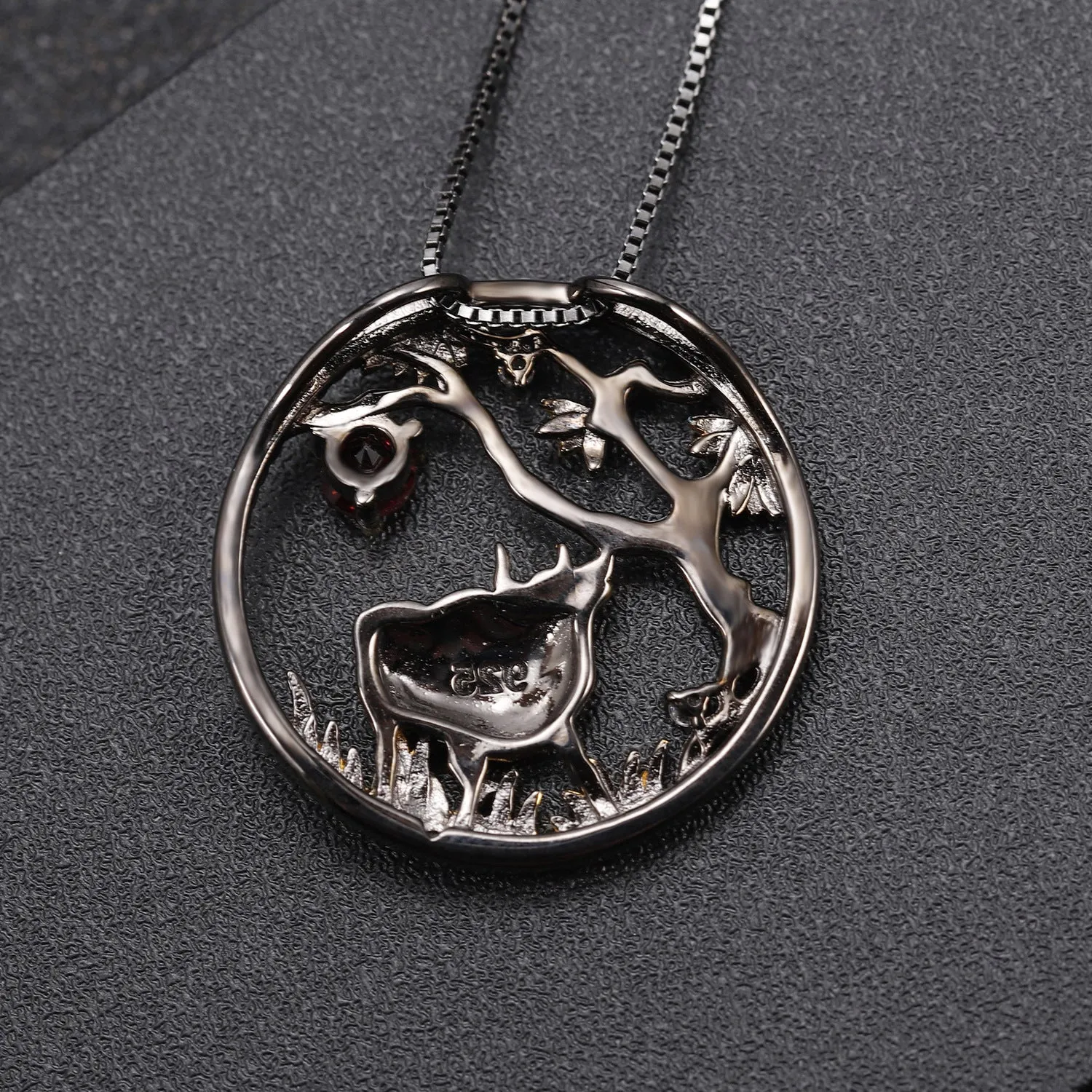 Chinese Style Element Design Zodiac Series Ox Natural Gemstone Pendant Silver Necklace for Women