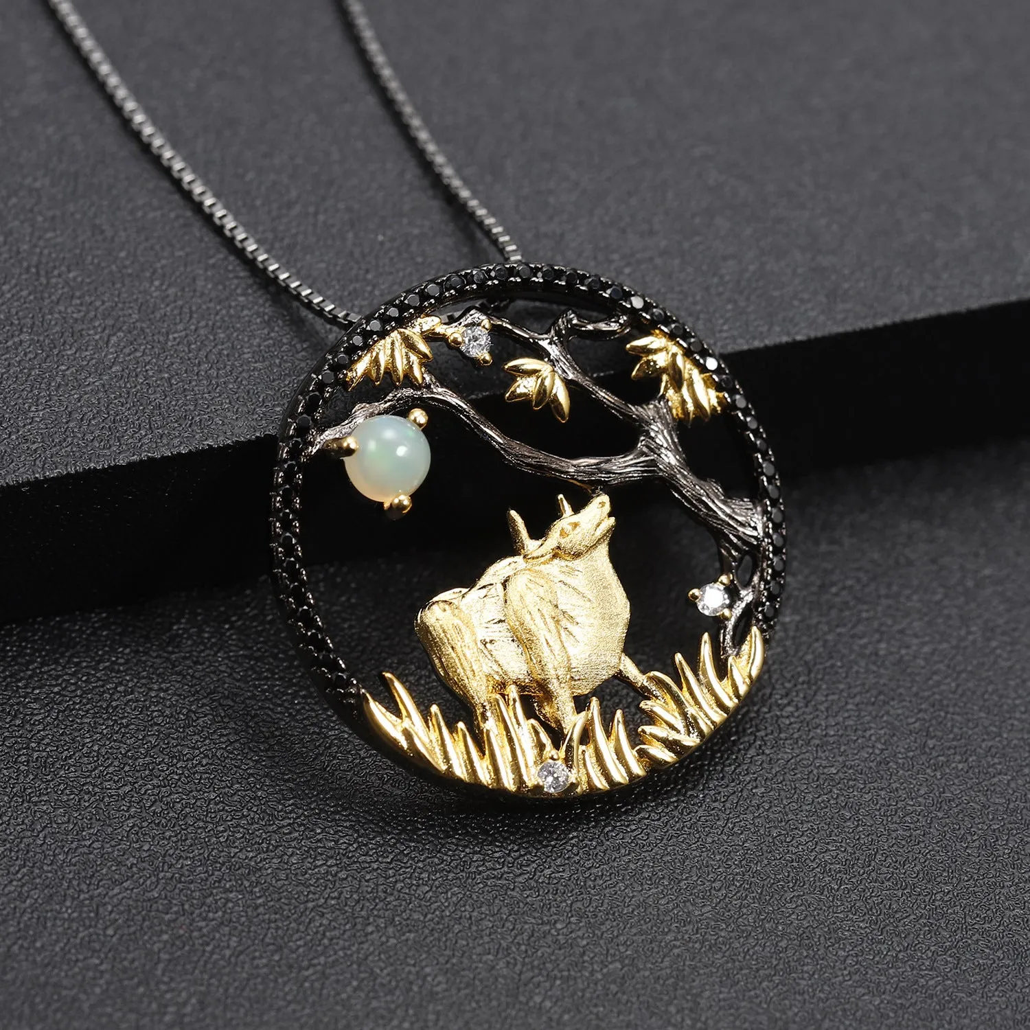 Chinese Style Element Design Zodiac Series Ox Natural Gemstone Pendant Silver Necklace for Women