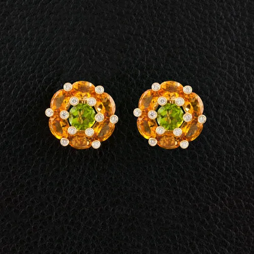 Citrine, Peridot & Diamond Earrings