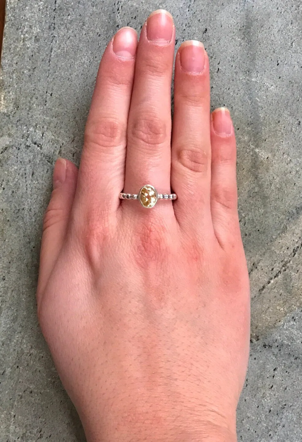 Citrine Ring - Yellow Oval Ring - Bezel Bubble Ring