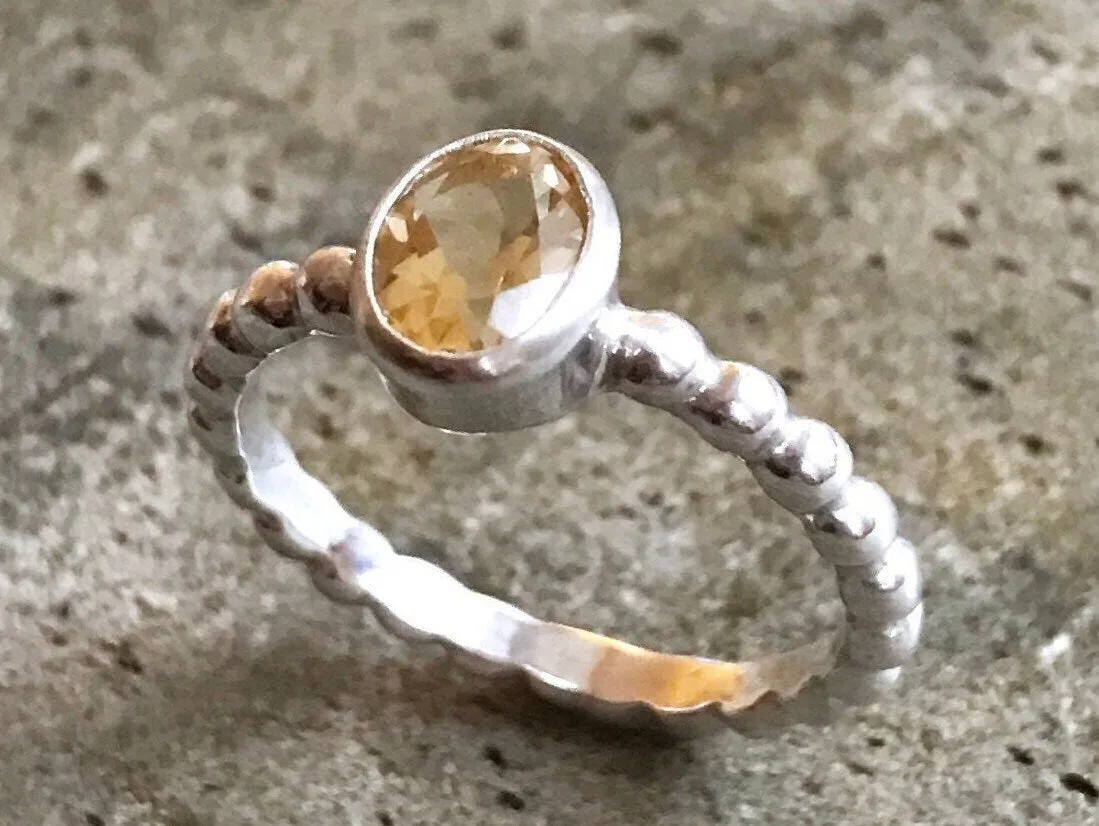 Citrine Ring - Yellow Oval Ring - Bezel Bubble Ring