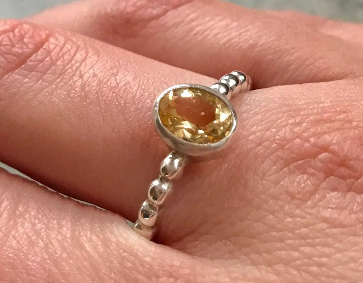 Citrine Ring - Yellow Oval Ring - Bezel Bubble Ring