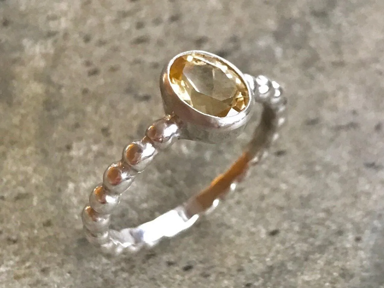 Citrine Ring - Yellow Oval Ring - Bezel Bubble Ring