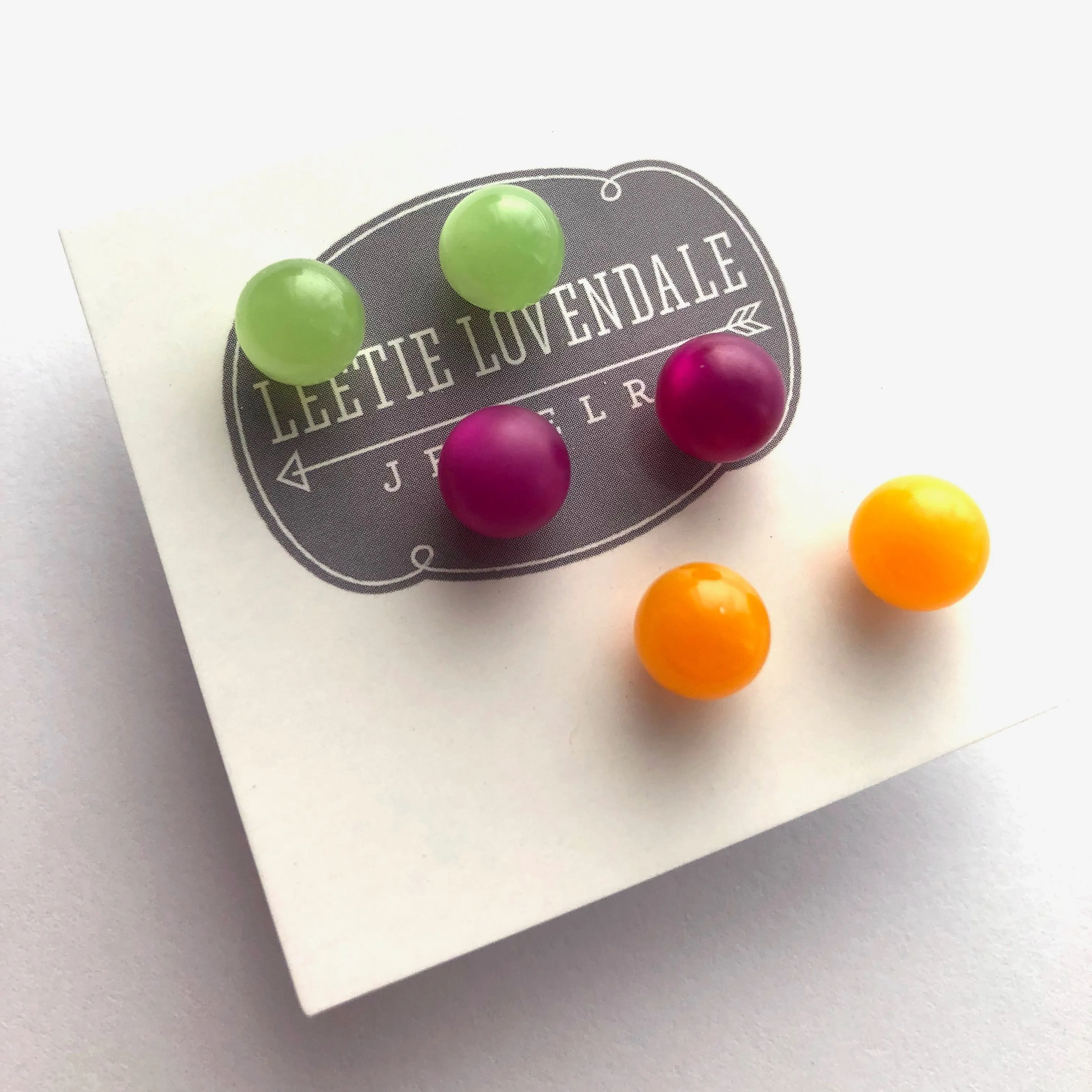 Citrus Mix Stud Earring Set | 8mm Vintage Lucite Triple Studs Set