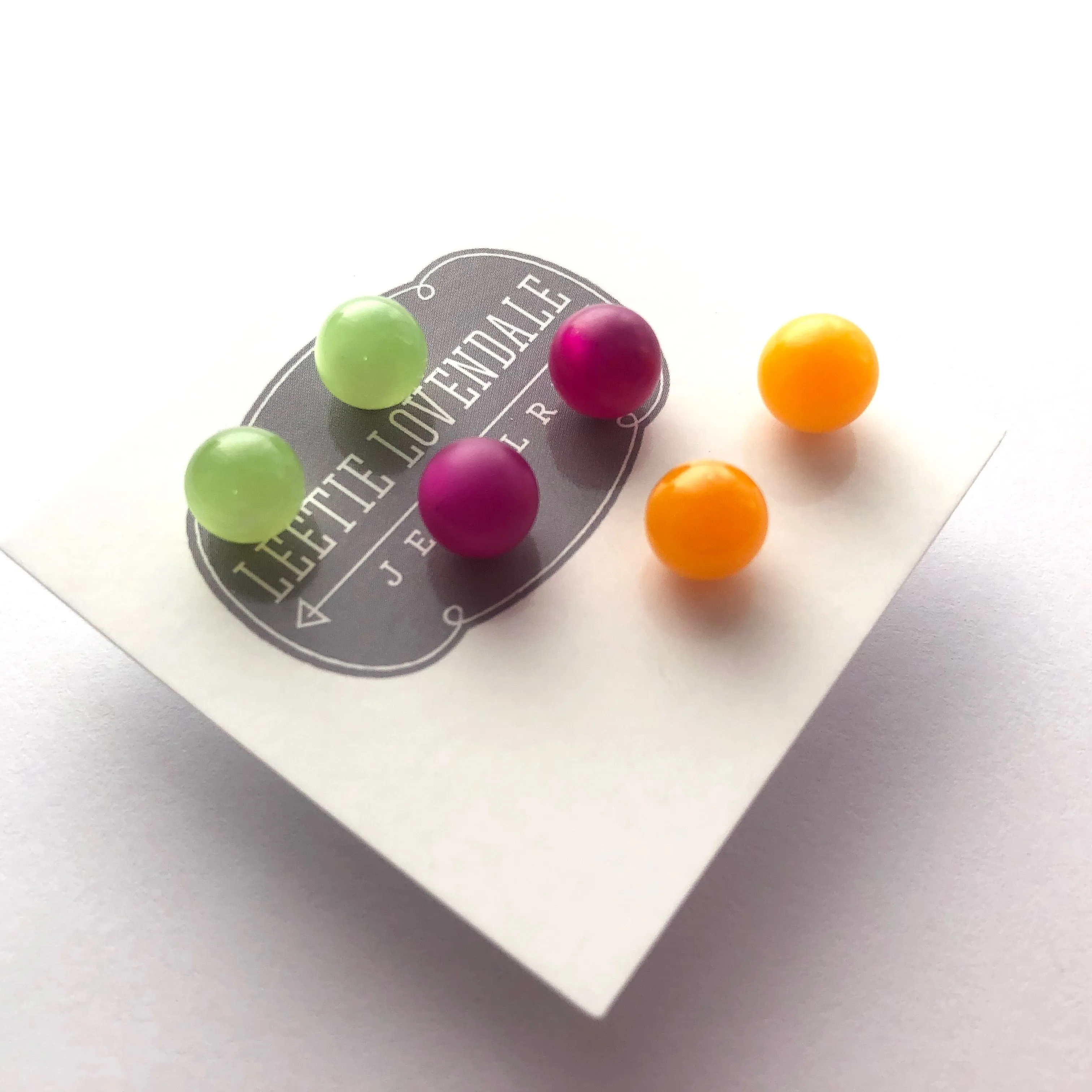 Citrus Mix Stud Earring Set | 8mm Vintage Lucite Triple Studs Set