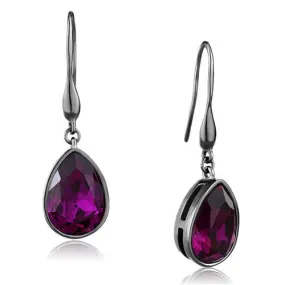 CJE2705 Wholesale Women's Stainless Steel IP Light Black Violet Rhinestone Tear Drop Earrings