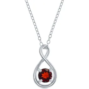 Classic Women's Necklace - Sterling Silver Round 5mm Garnet Gemstone Infinity | M-6972