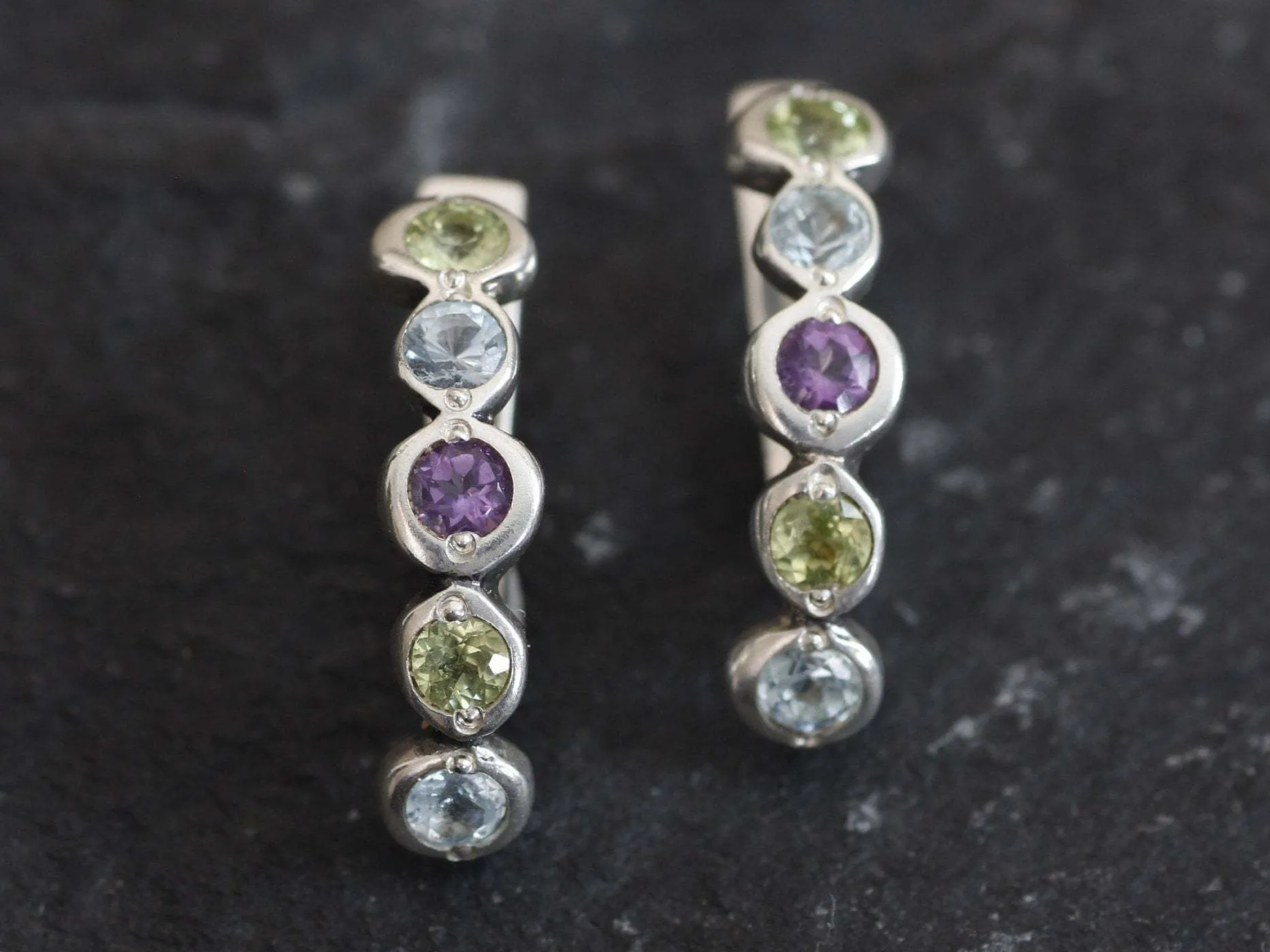 Colorful Bubble Earrings - Amethyst Peridot Blue Topaz Earrings, Genuine Stones Earrings