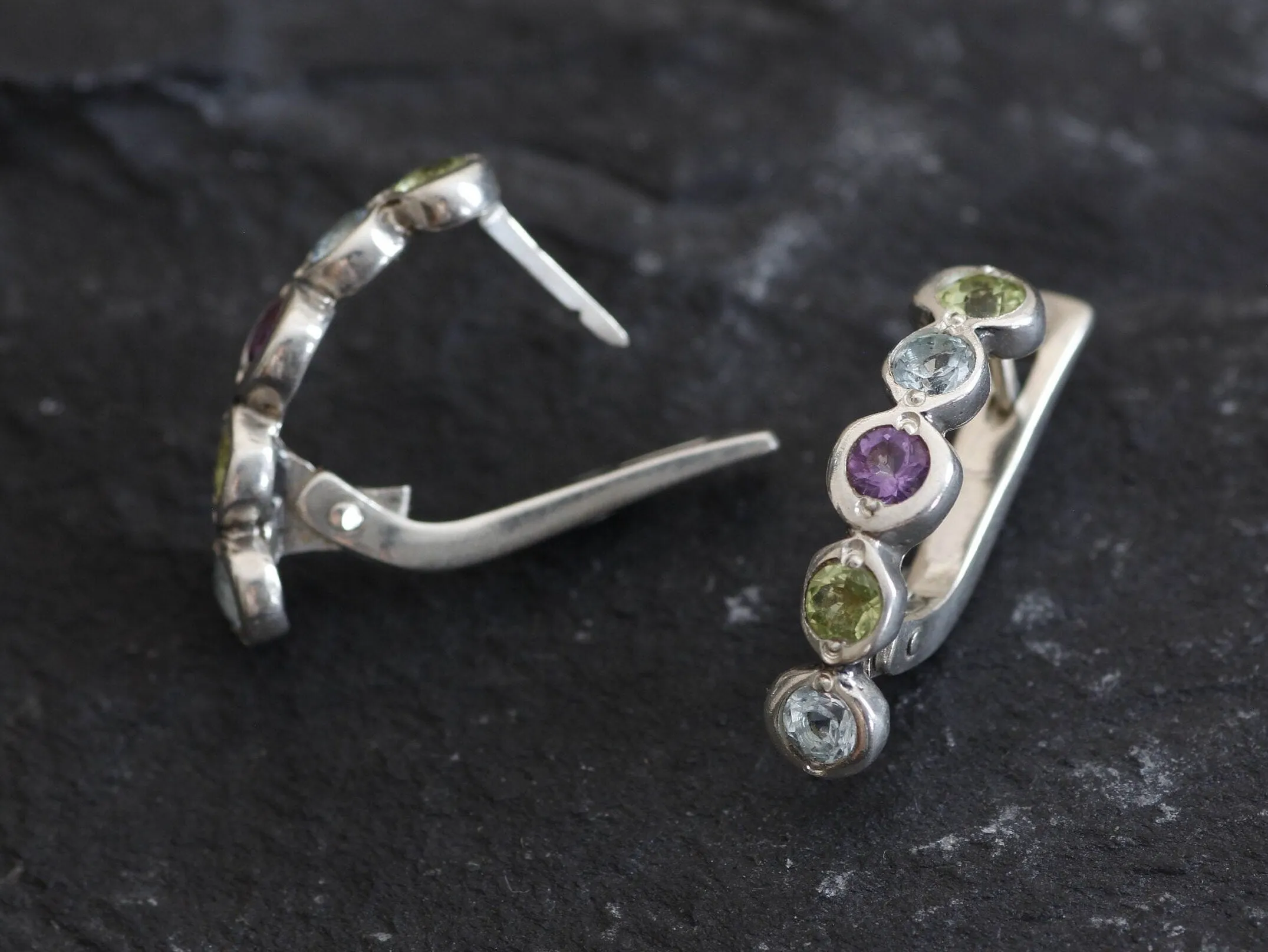 Colorful Bubble Earrings - Amethyst Peridot Blue Topaz Earrings, Genuine Stones Earrings