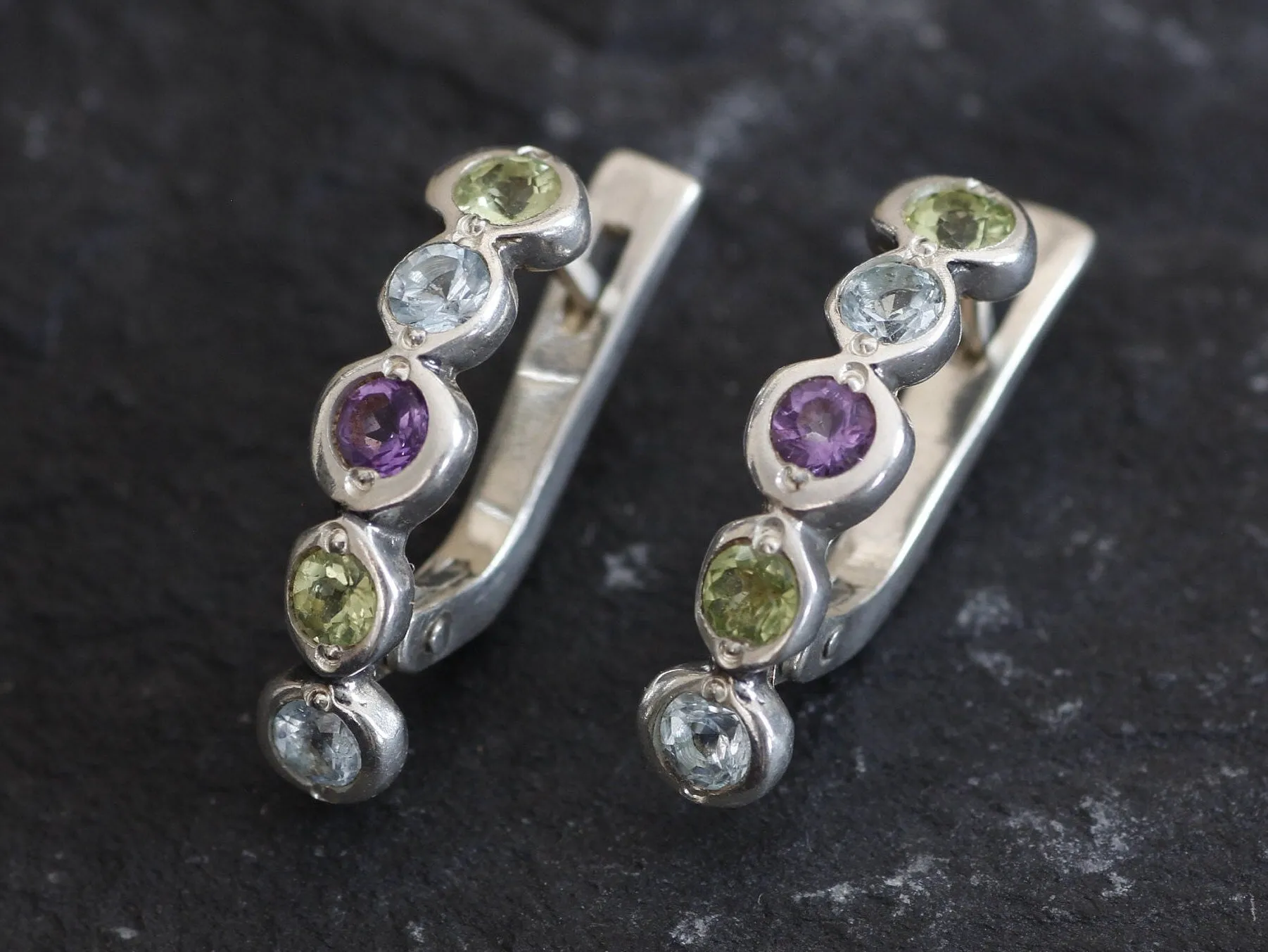 Colorful Bubble Earrings - Amethyst Peridot Blue Topaz Earrings, Genuine Stones Earrings