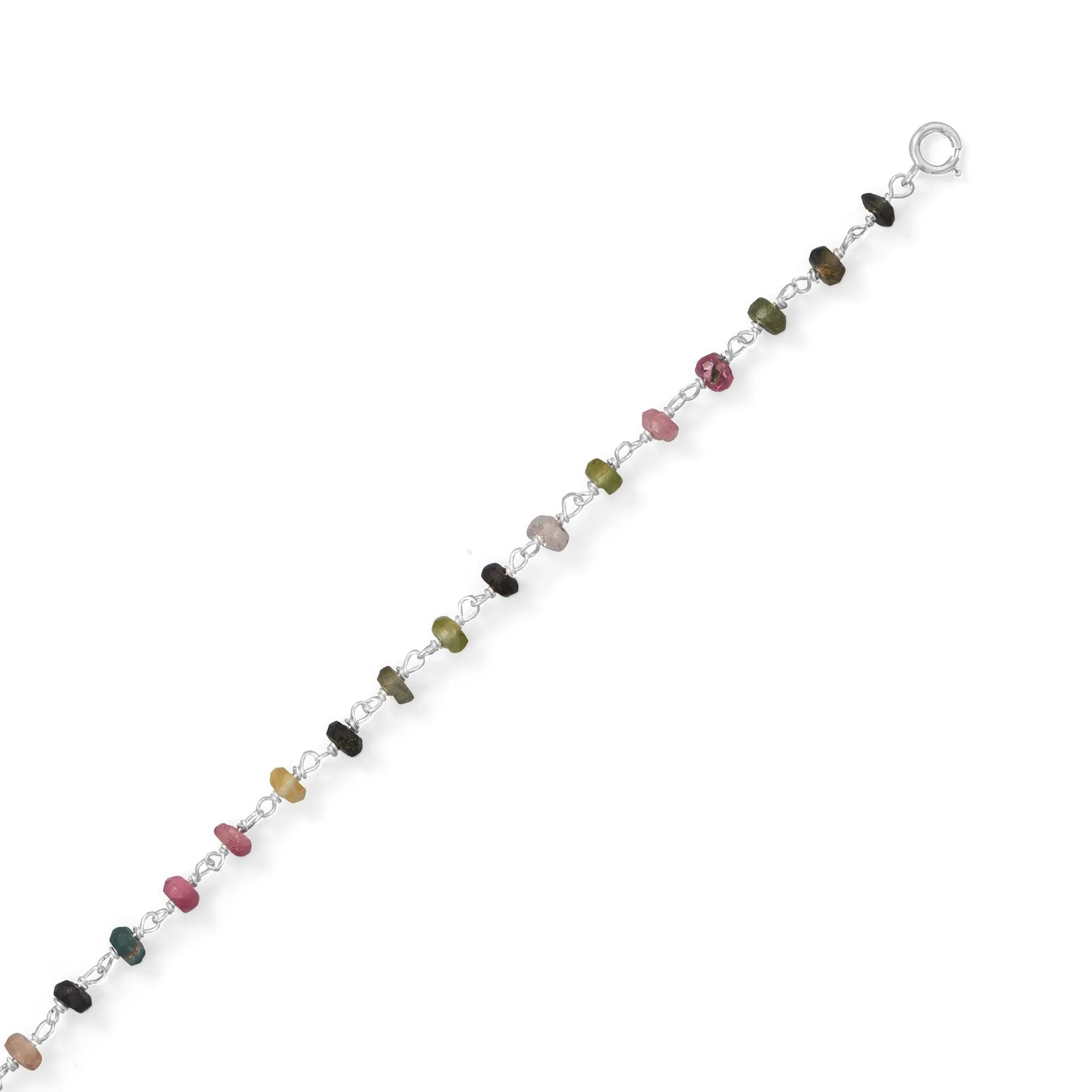 Colorful! Multi-Color Tourmaline Sterling Silver Anklet