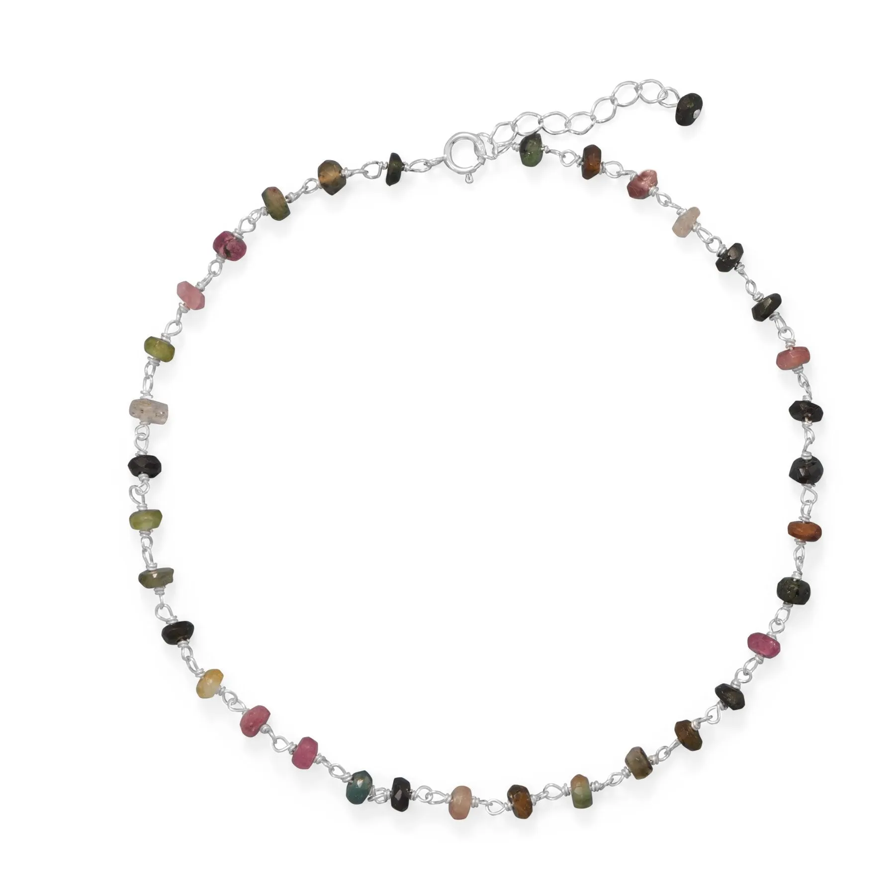 Colorful! Multi-Color Tourmaline Sterling Silver Anklet