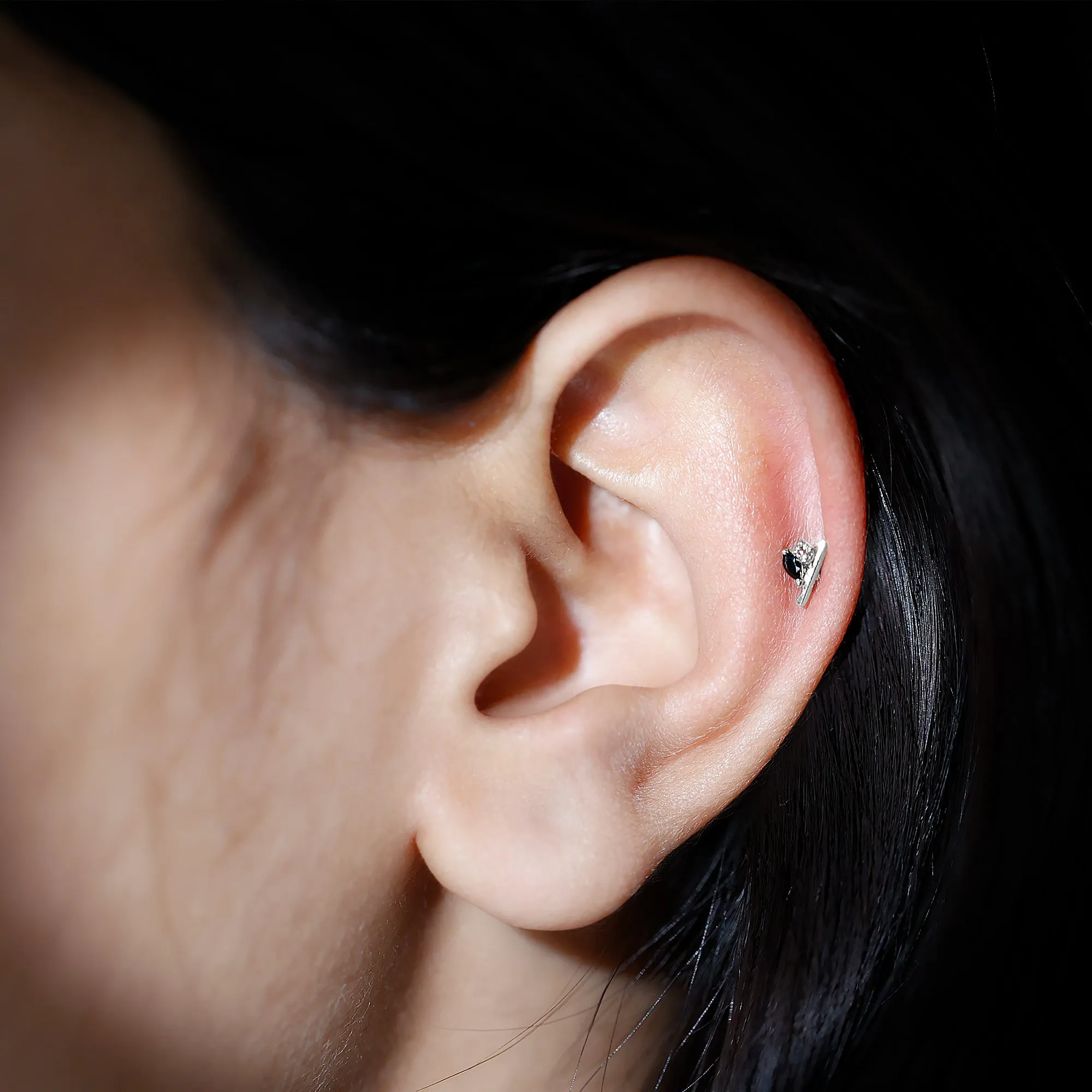 Contemporary Lab Grown Black and White Diamond Helix Earring