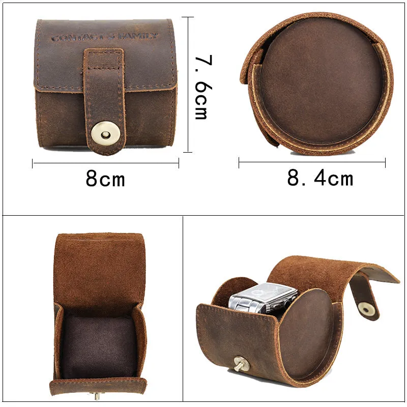 Crazy Horse Genuine Leather Watch Travel Case Luxury for Single Watch