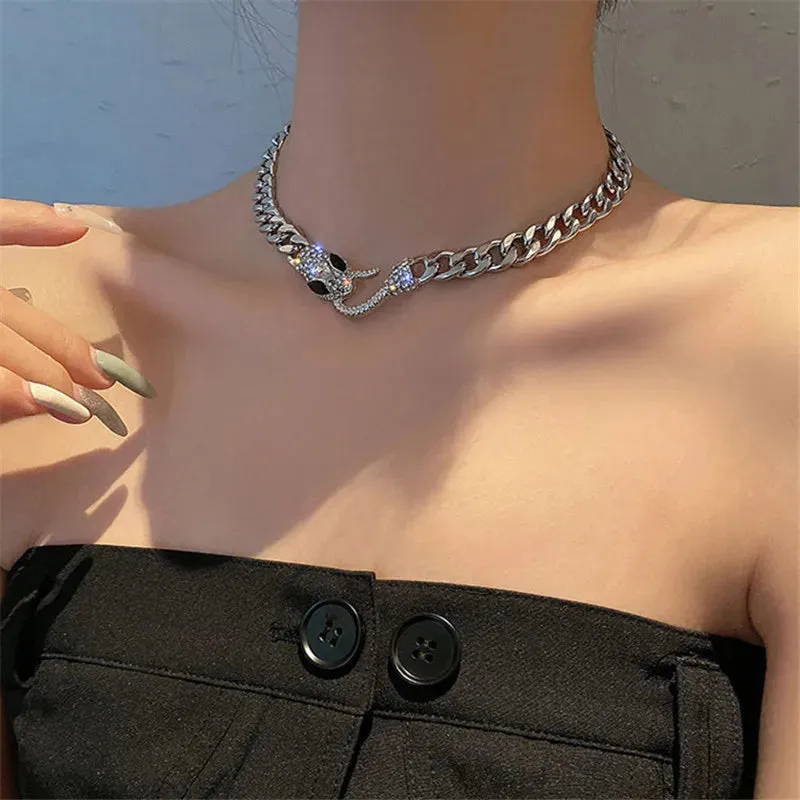 Cuban Gun Black Snake Necklace Hip Hop Rock Thick Chain Snake Necklace for Women Hyperbole Crystal Unusual Necklace PartyJewelry