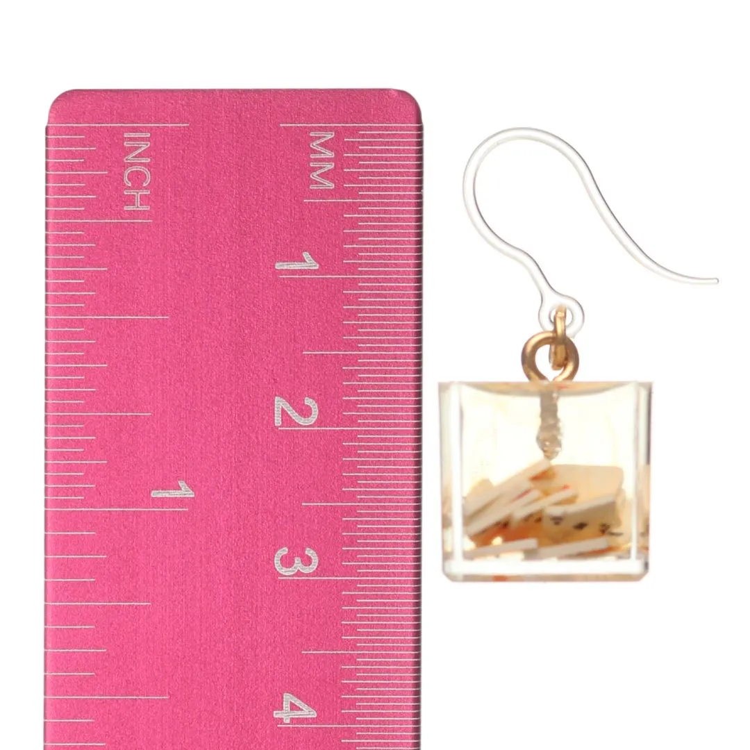 Cube Playing Card Dangles Hypoallergenic Earrings for Sensitive Ears Made with Plastic Posts