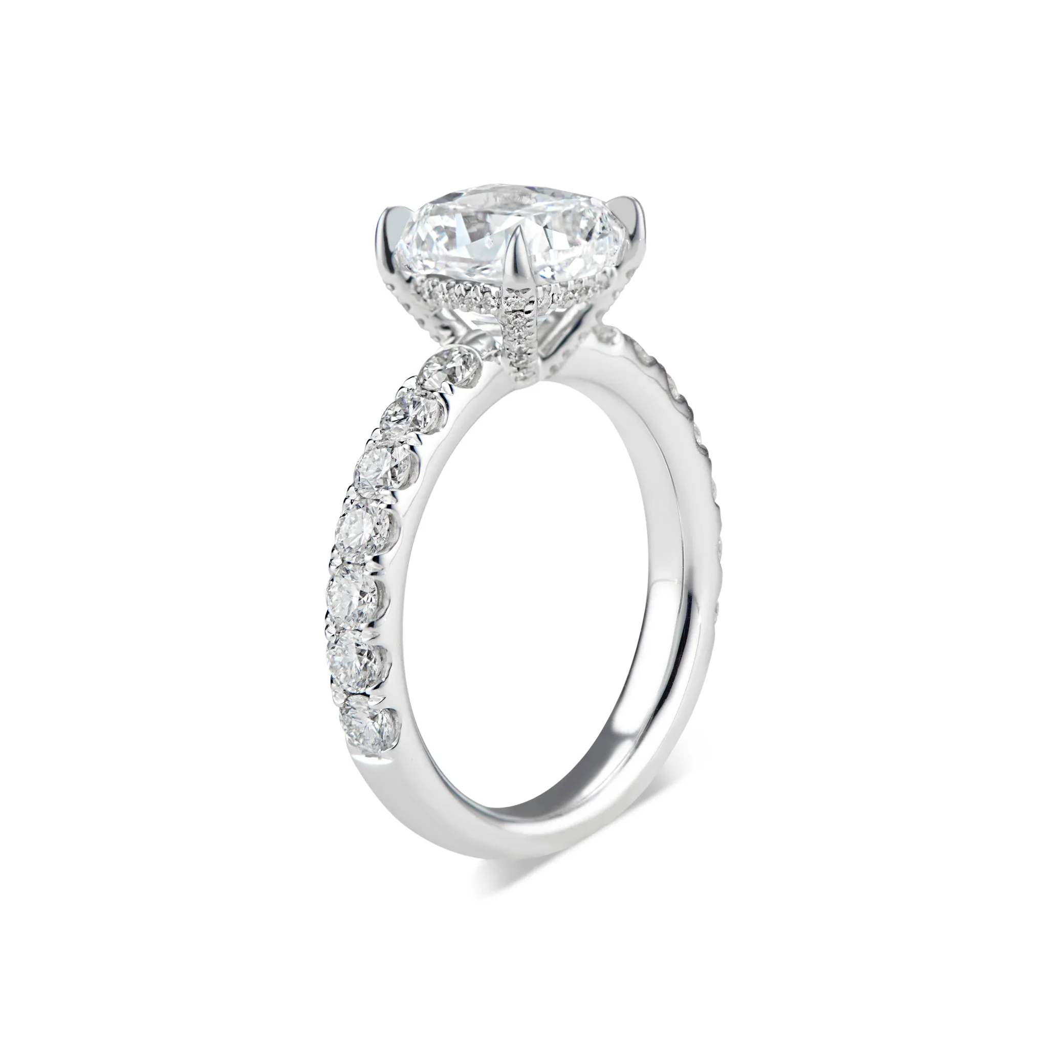 Cushion Diamond Engagement Ring with Diamond Shank