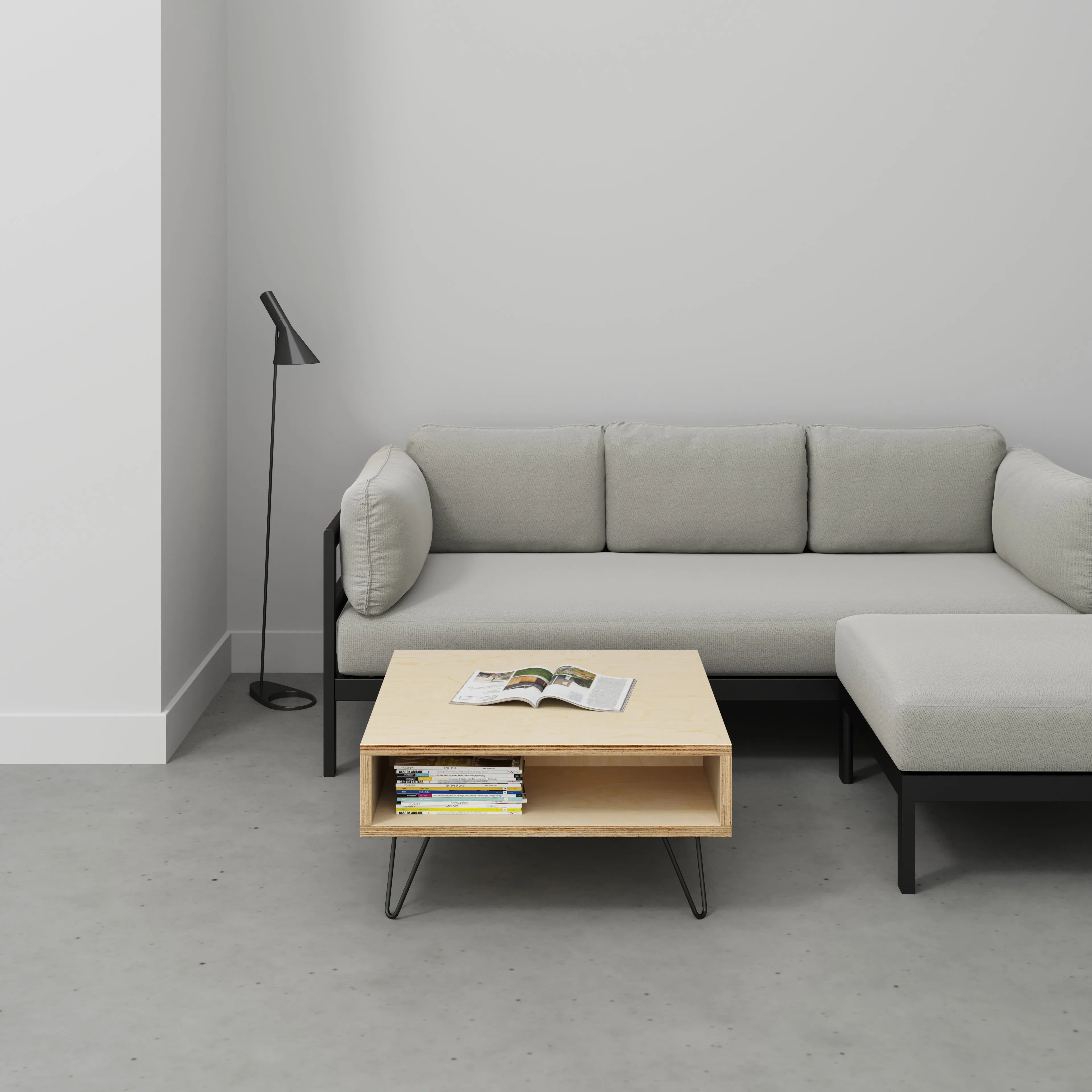 Custom Plywood Coffee Table with Box Storage and Hairpin Legs