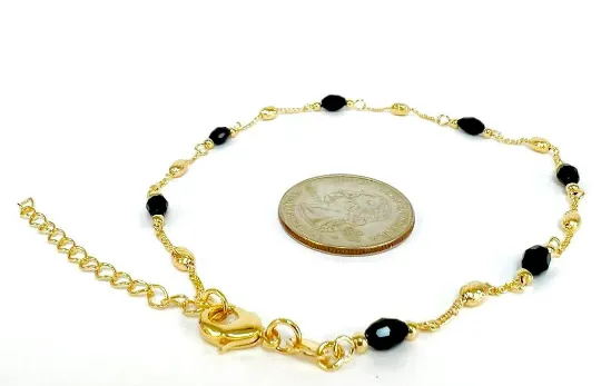 Dainty Black Beads Anklet Bracelet 10" in Gold Filled/ Women's Anklet Bracelet/Everyday Bracelet for Foot/ Gold Anklet Bracelet Womens Chain