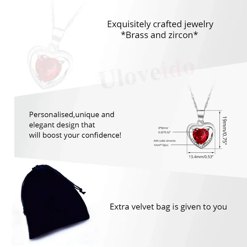 Dainty Double Heart Pendant Necklace, Birthstone Heart Necklace