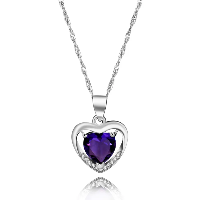 Dainty Double Heart Pendant Necklace, Birthstone Heart Necklace