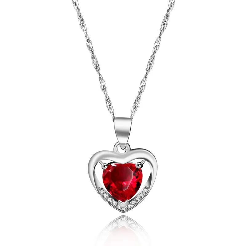 Dainty Double Heart Pendant Necklace, Birthstone Heart Necklace