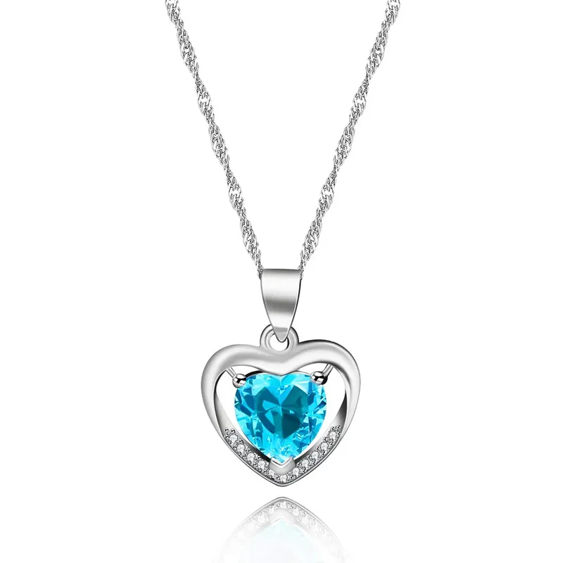 Dainty Double Heart Pendant Necklace, Birthstone Heart Necklace